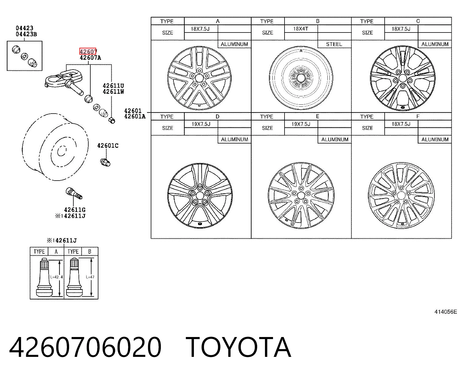 4260706020 Toyota Czujnik ciśnienia w oponach