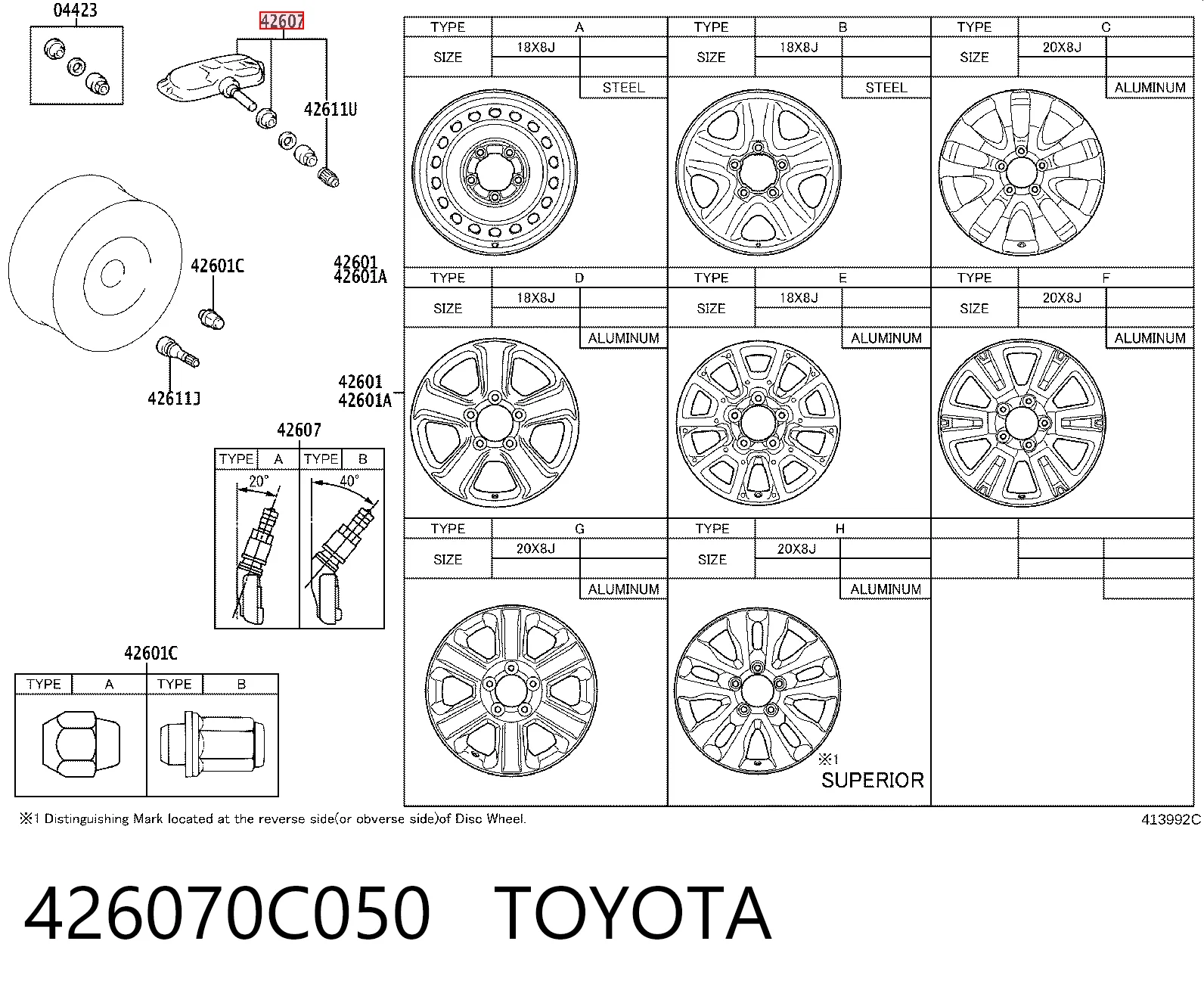 426070C050 Toyota Czujnik ciśnienia w oponach