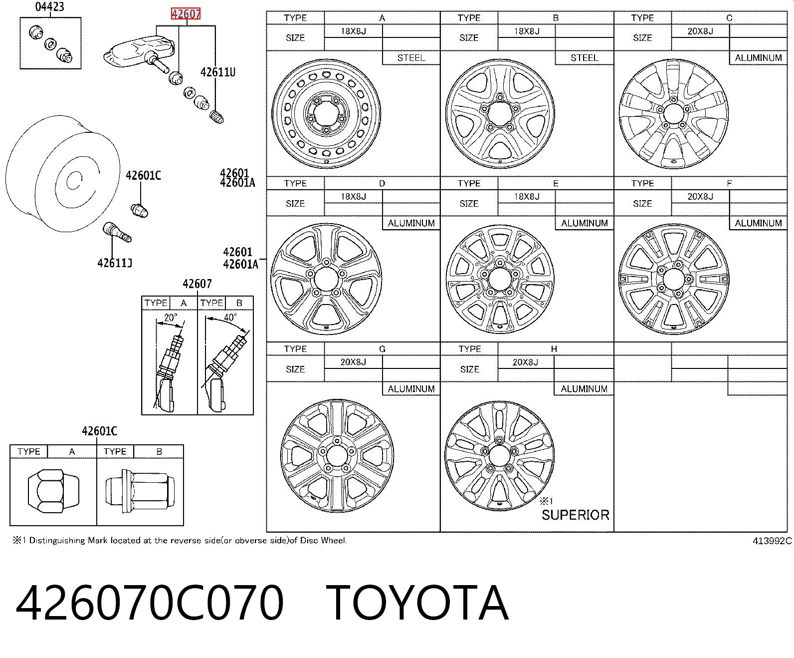 426070C070 Toyota Czujnik ciśnienia w oponach