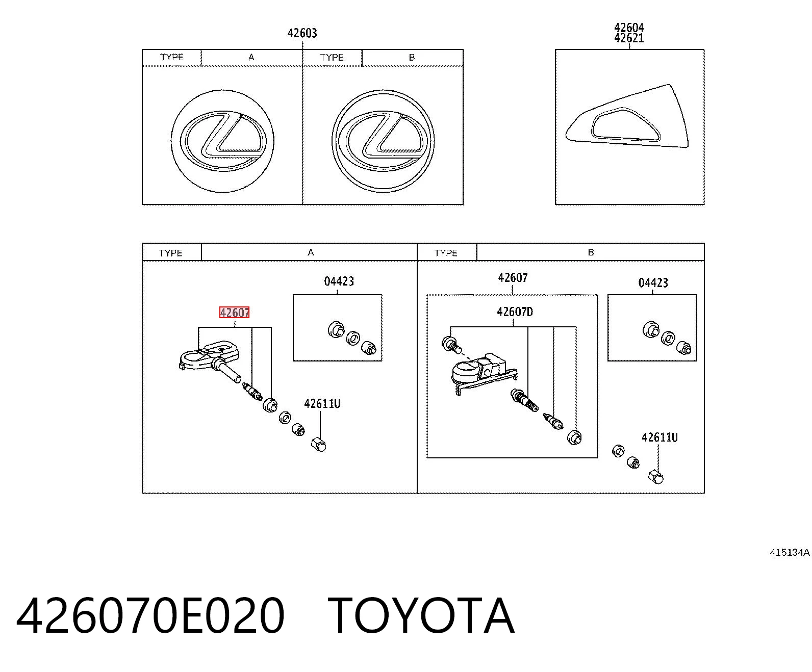 426070E020 Toyota Czujnik ciśnienia w oponach