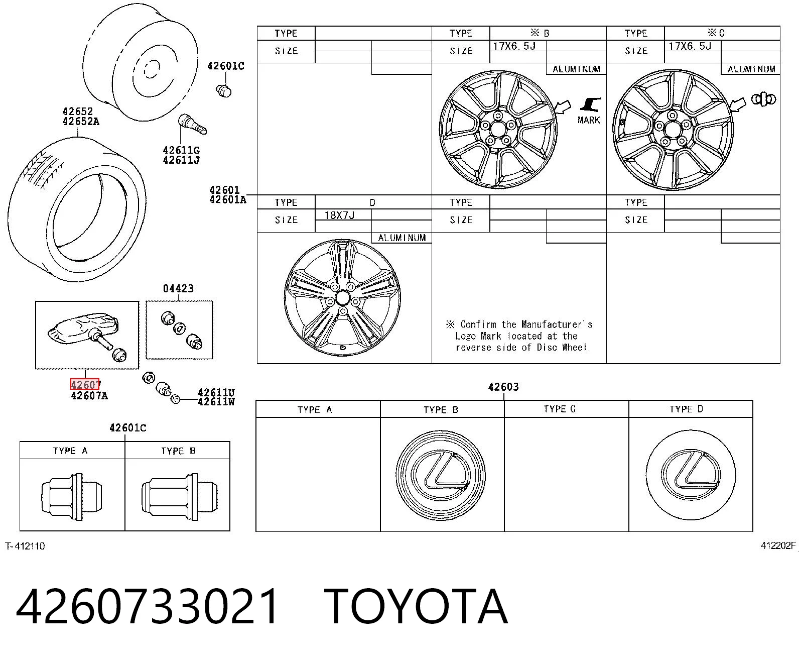 4260733021 Toyota Czujnik ciśnienia w oponach