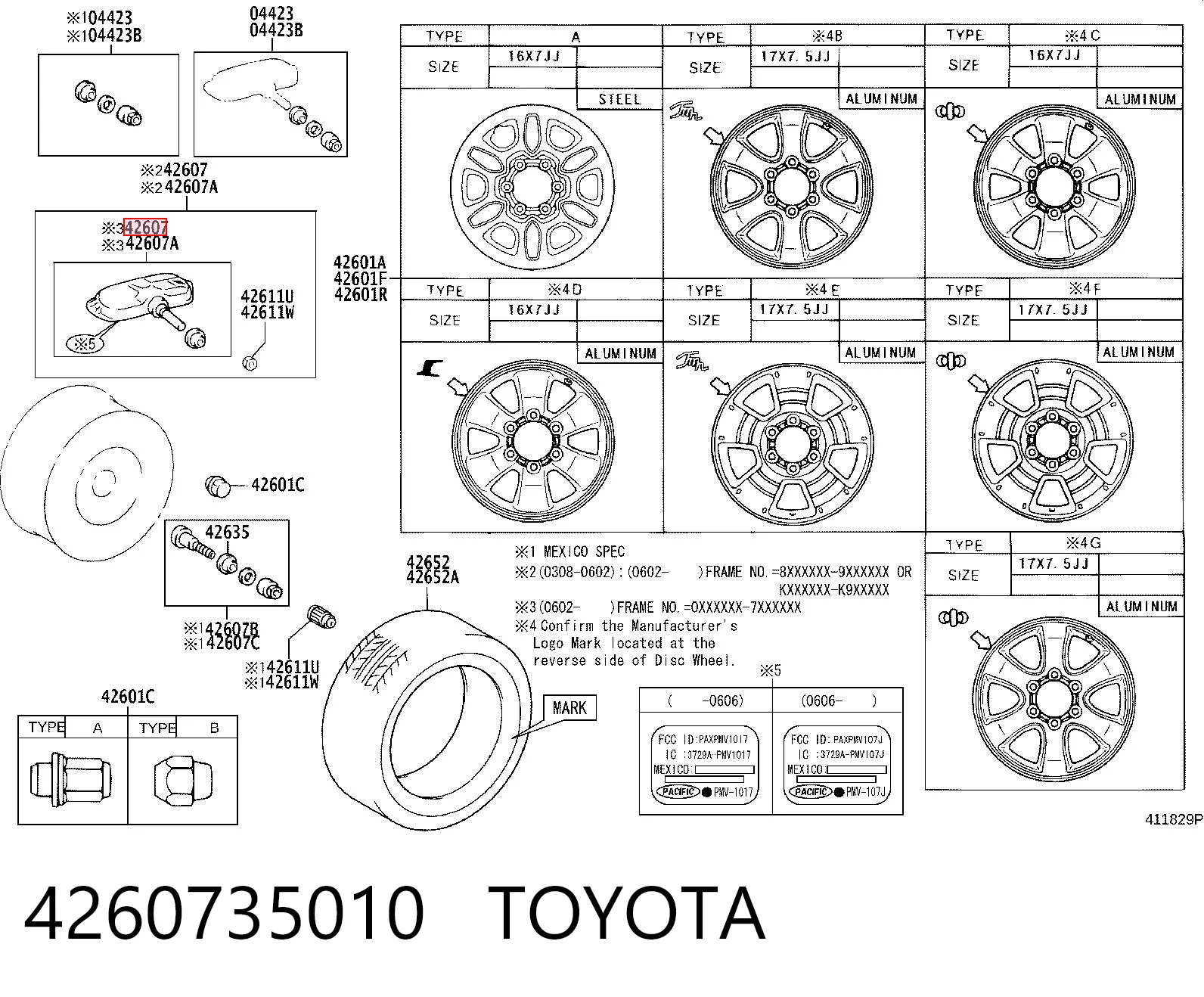 4260735010 Toyota Czujnik ciśnienia w oponach