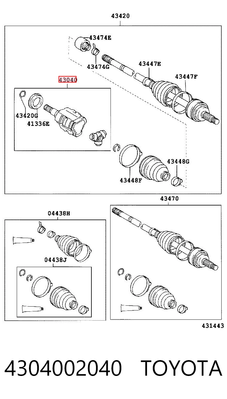 4304002040 Toyota Przegub homokinetyczny wewnętrzny przedni lewy