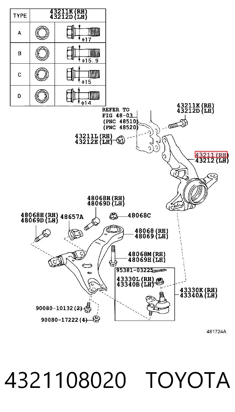 4321108020 Toyota Czop (zwrotnica) przedni prawy