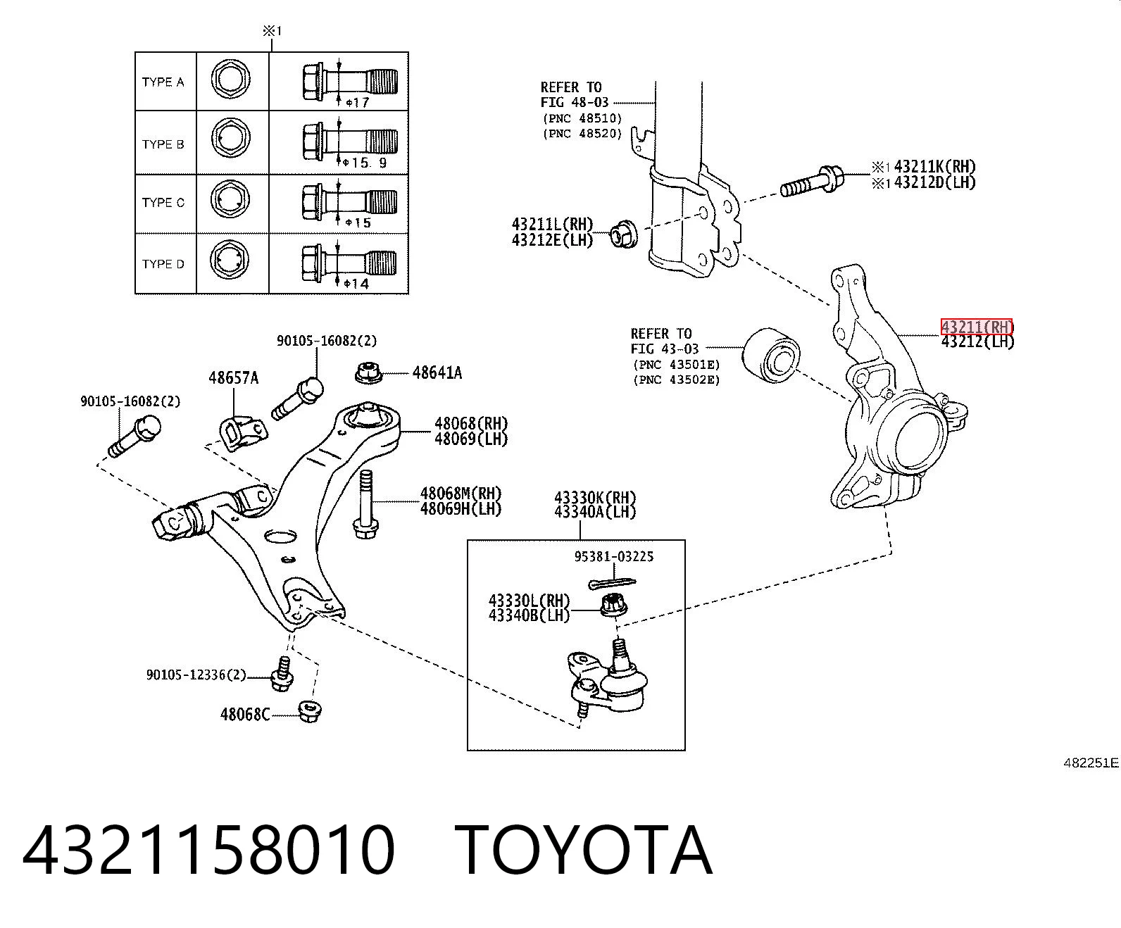 4321158010 Toyota Czop (zwrotnica) przedni prawy
