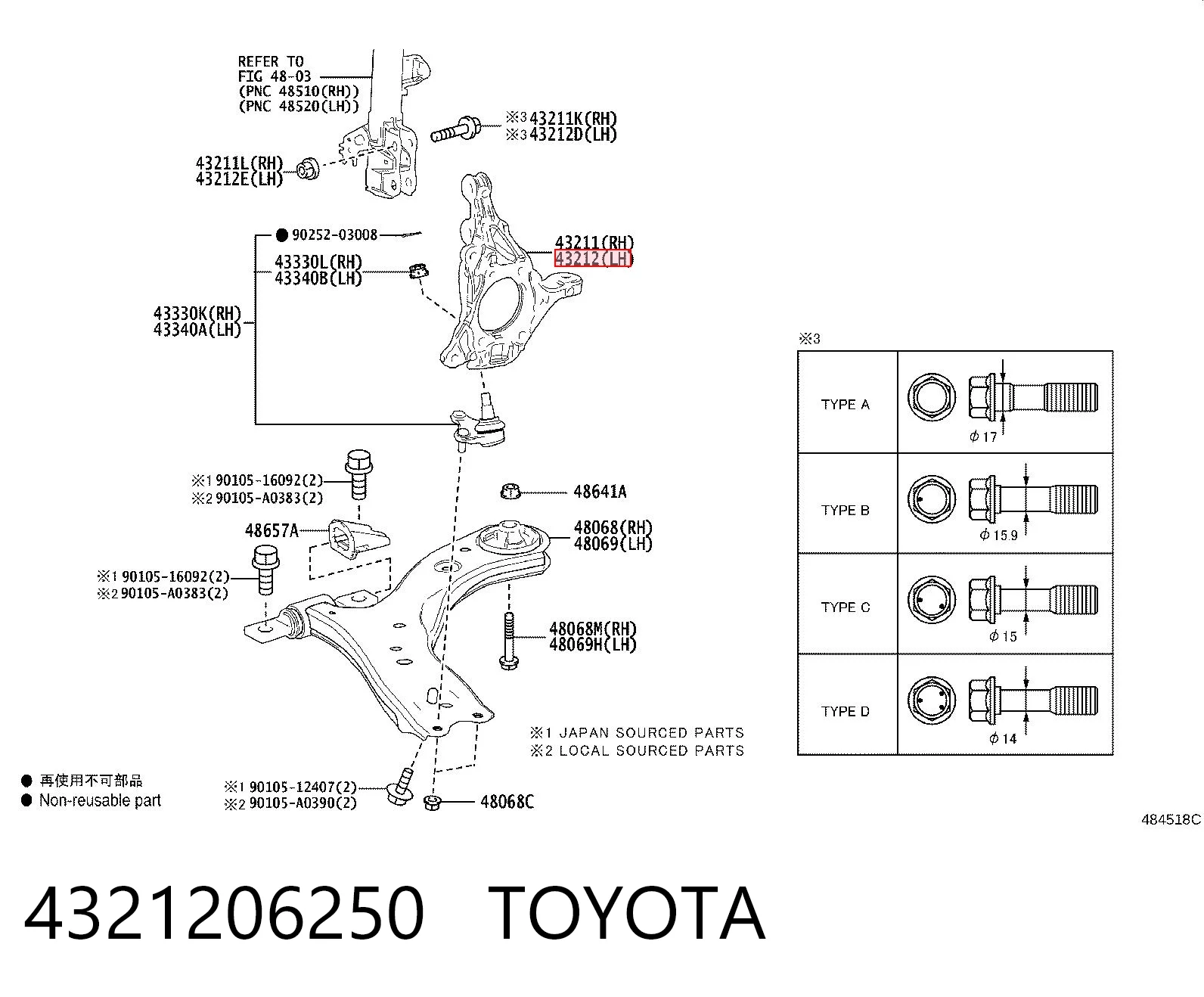 4321206250 Toyota Czop (zwrotnica) przedni lewy