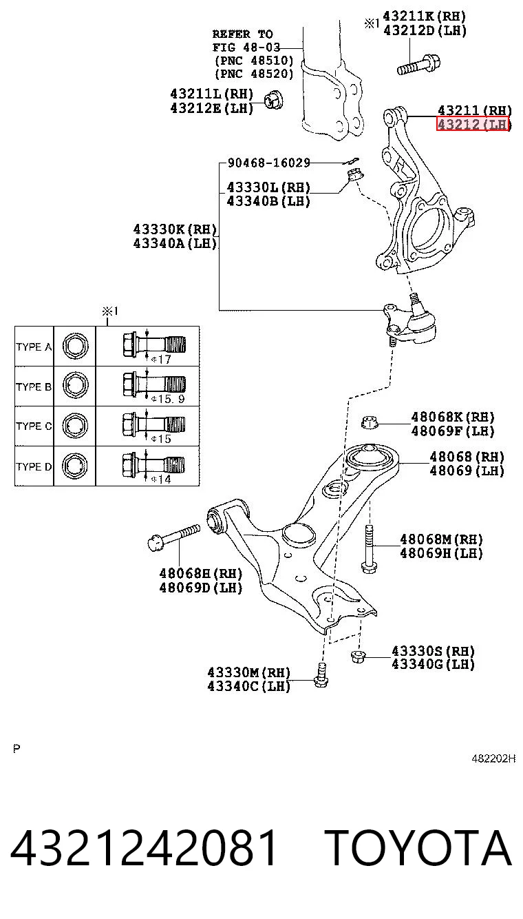 4321242081 Toyota Czop (zwrotnica) przedni lewy
