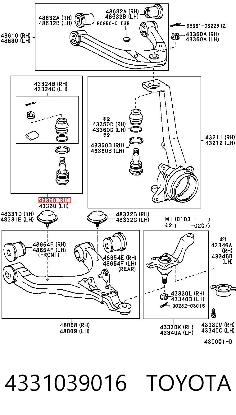 4331039016 Toyota Sworzeń wahacza górny