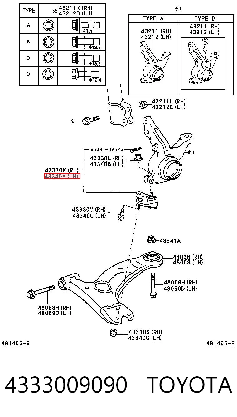 4333009090 Toyota Sworzeń wahacza dolny