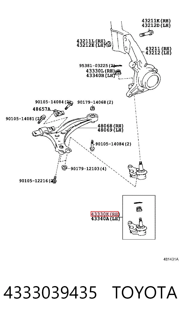 4333039435 Toyota Sworzeń wahacza dolny