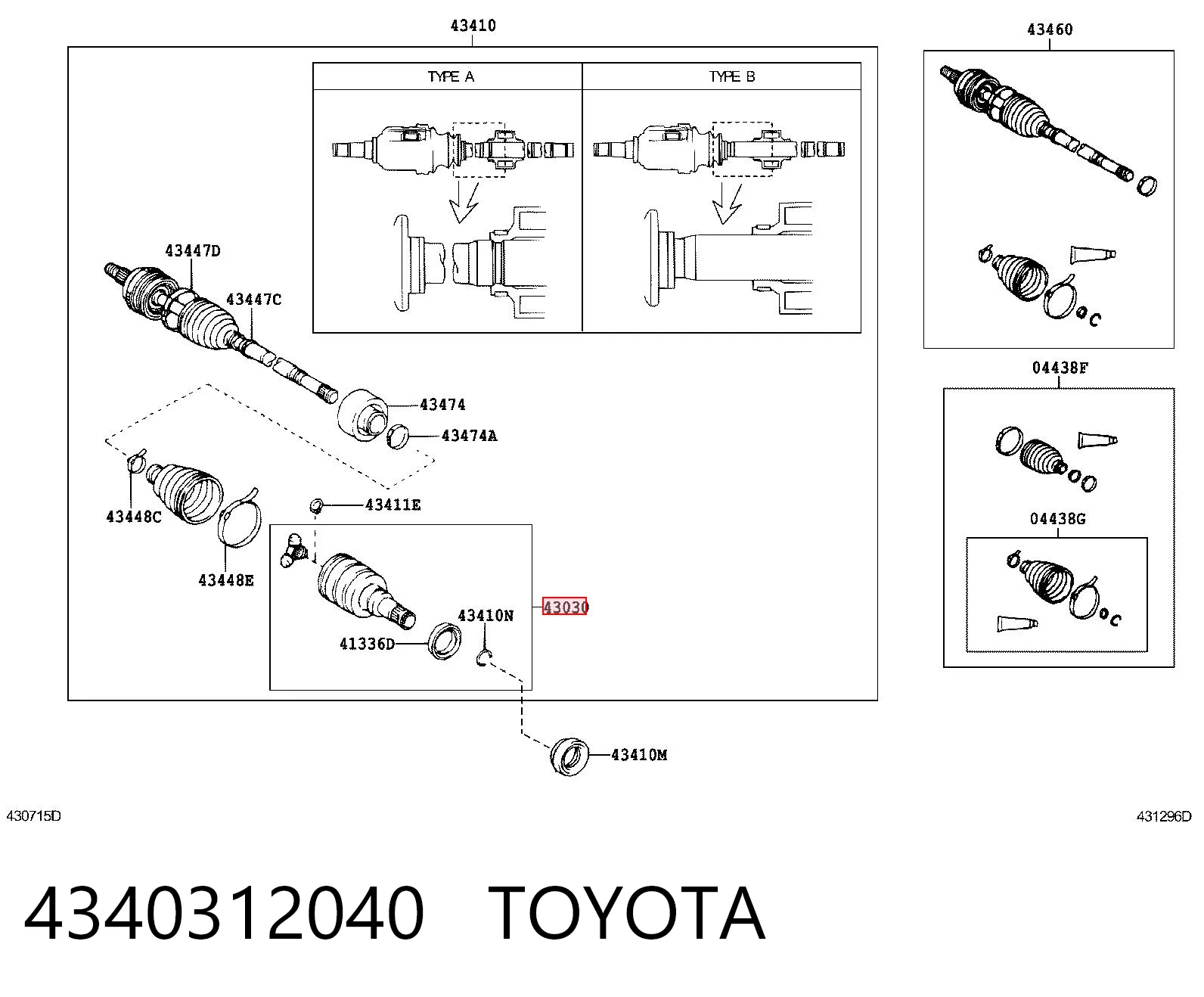 4340312040 Toyota Przegub homokinetyczny przedni wewnętrzny