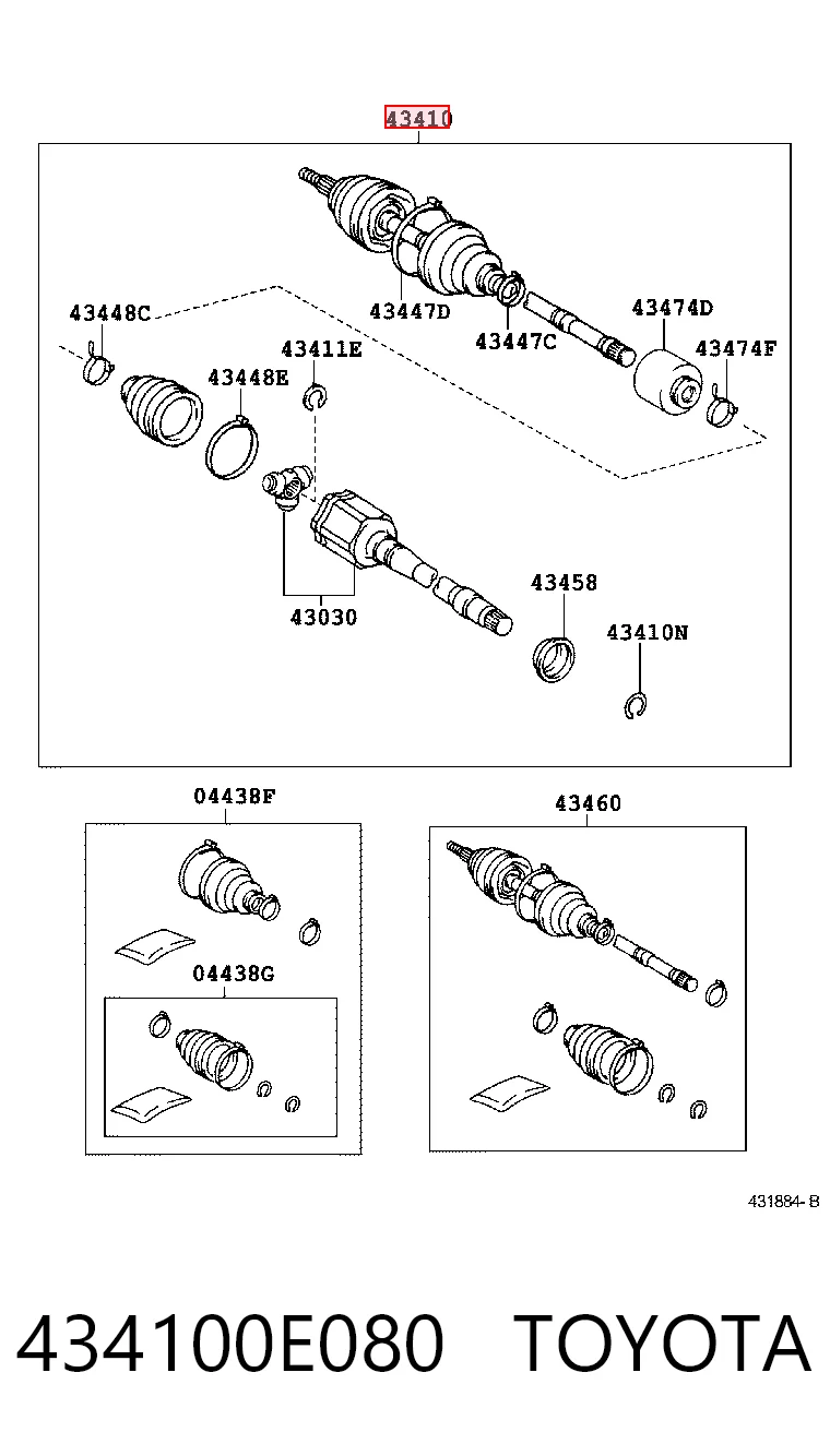 434100E080 Toyota Półoś napędowa przednia prawa