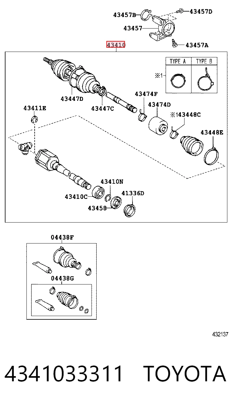4341033311 Toyota Półoś napędowa przednia prawa