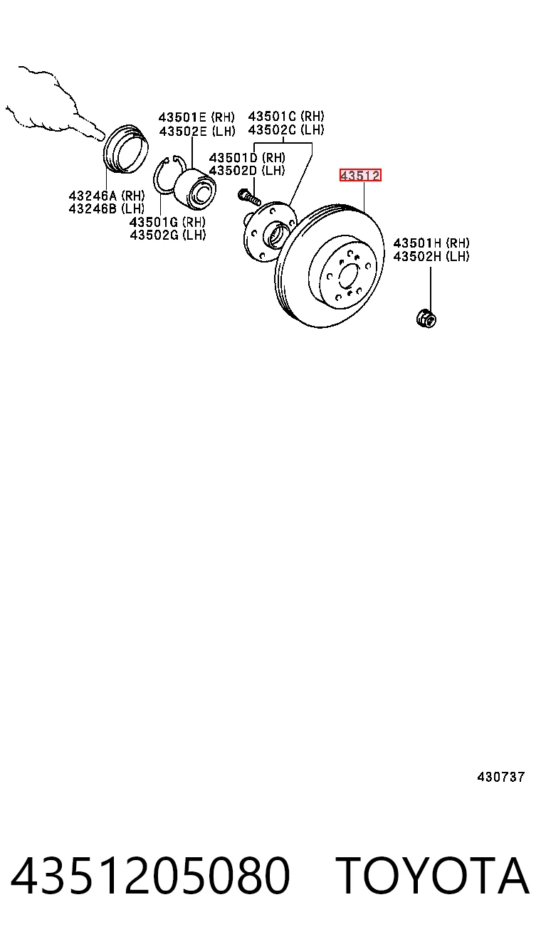 4351205080 Toyota Tarcza hamulcowa przednia