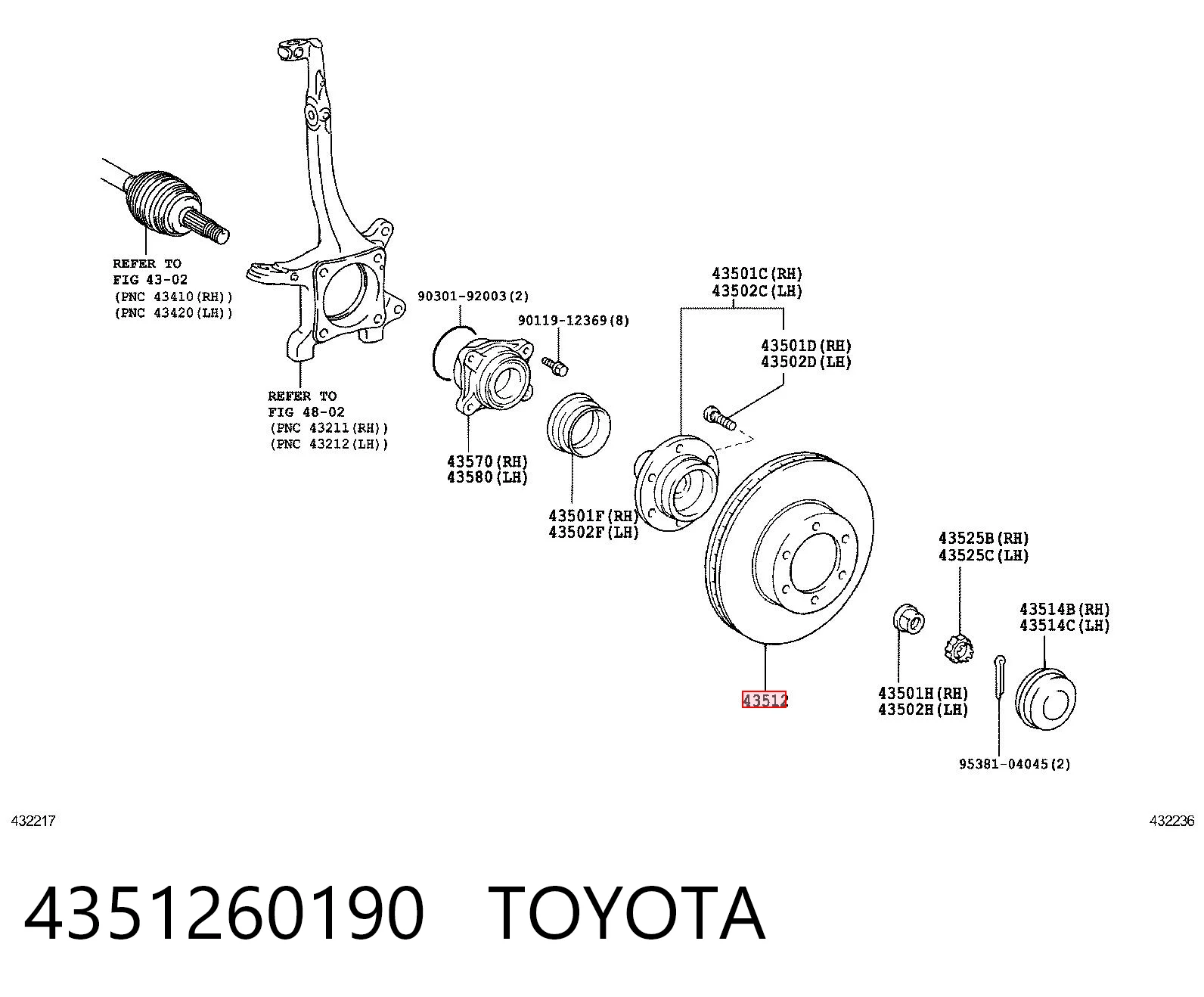 4351260190 Toyota Tarcza hamulcowa przednia