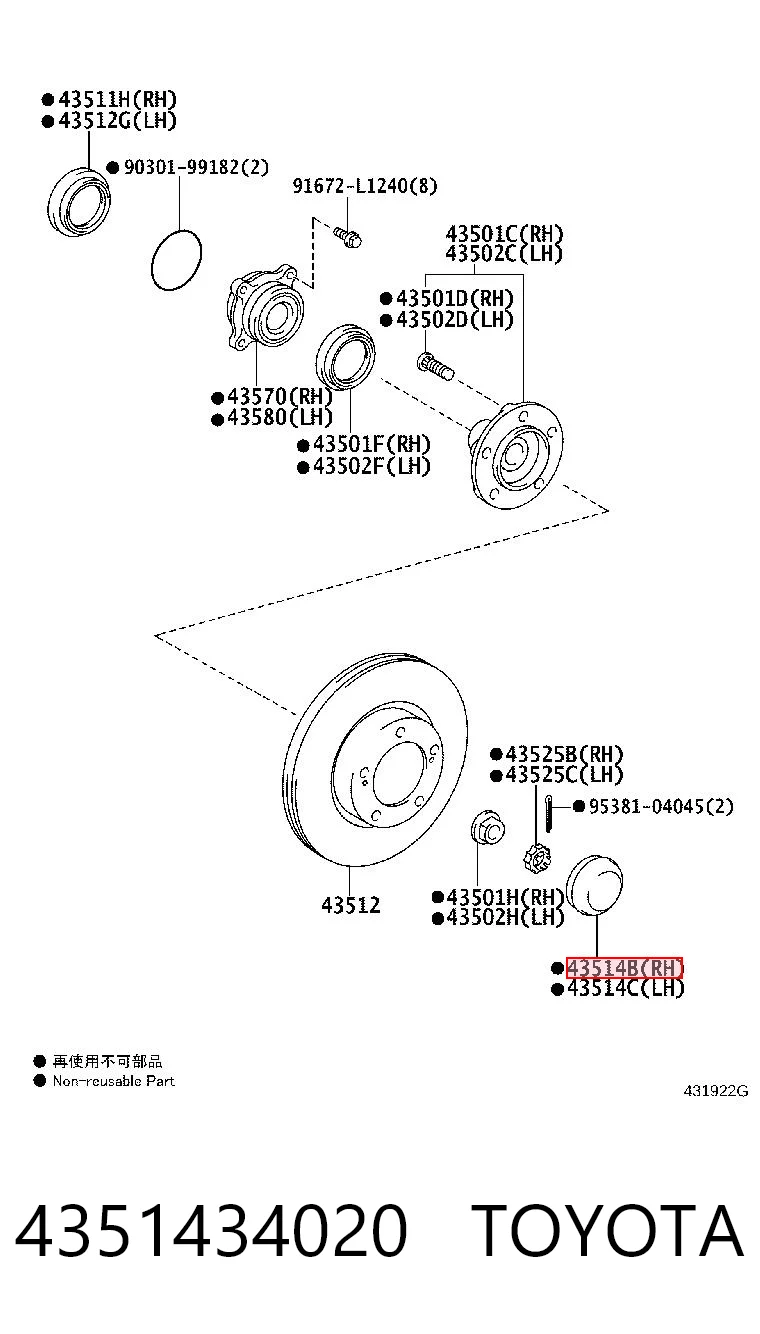 4351434020 Toyota Zaślepka piasty
