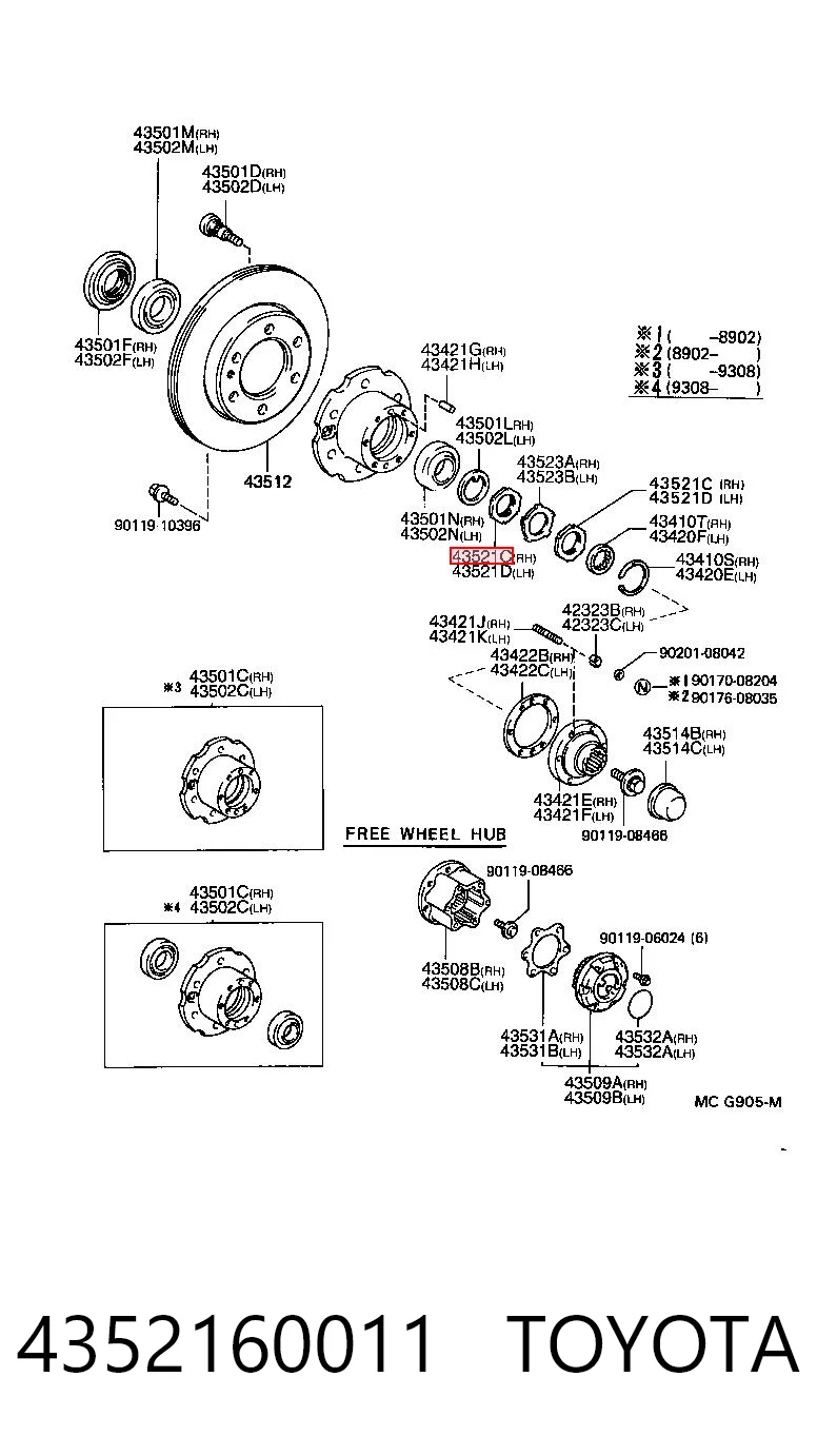 4352160011 Toyota Nakrętka piasty przedniej
