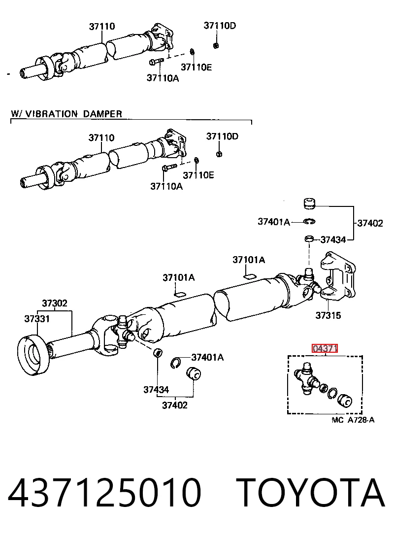 437125010 Toyota Krzyżak wału Cardana tylnego