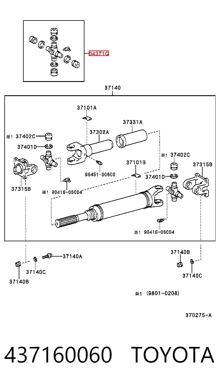 437160060 Toyota Krzyżak wału Cardana tylnego