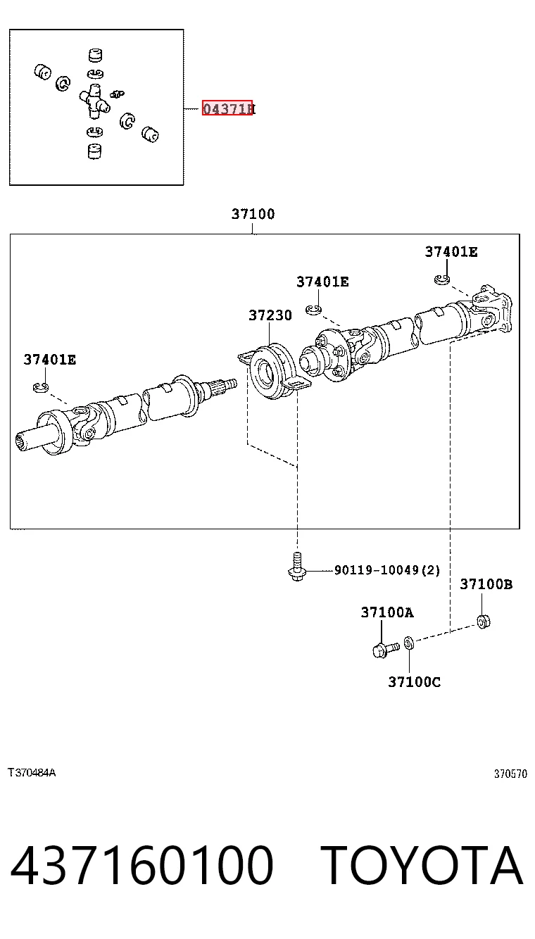 437160100 Toyota Krzyżak wału Cardana tylnego