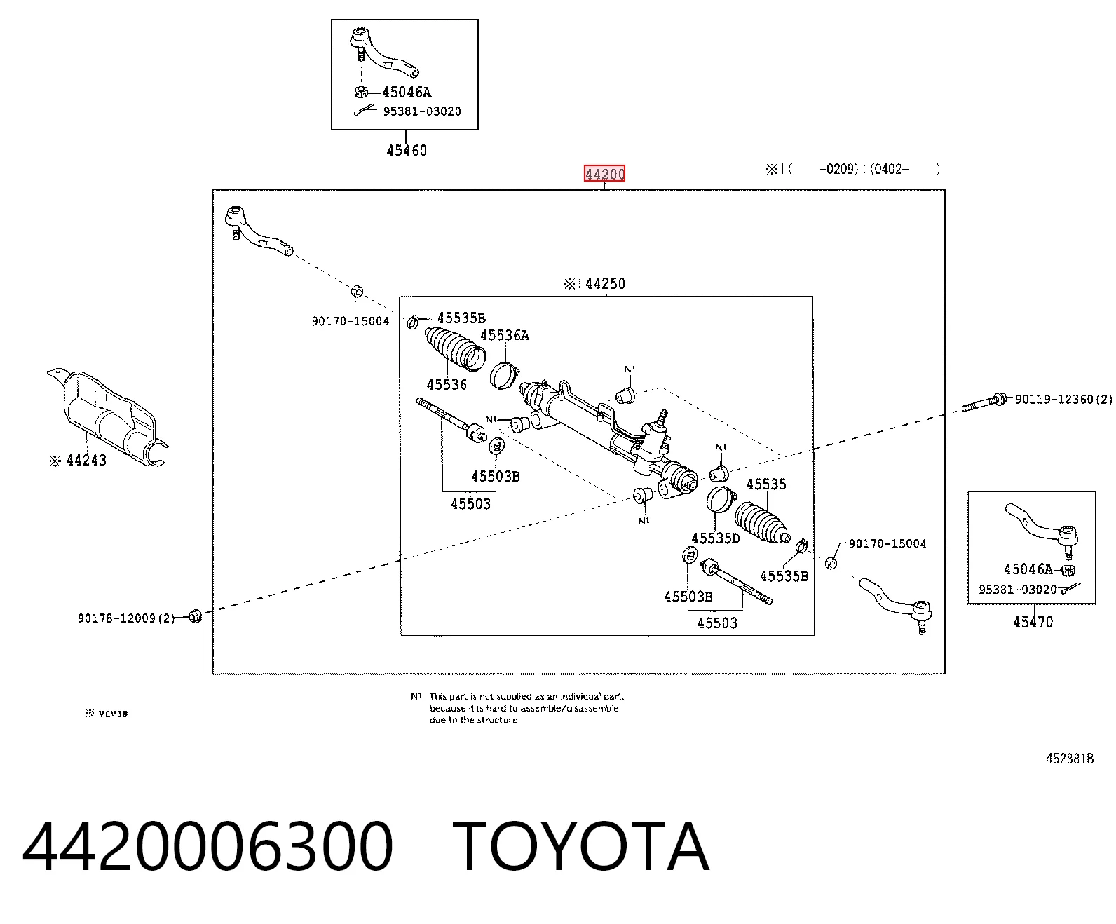 Do koszyka Listwa kierownicza (maglownica) Toyota Camry V V30