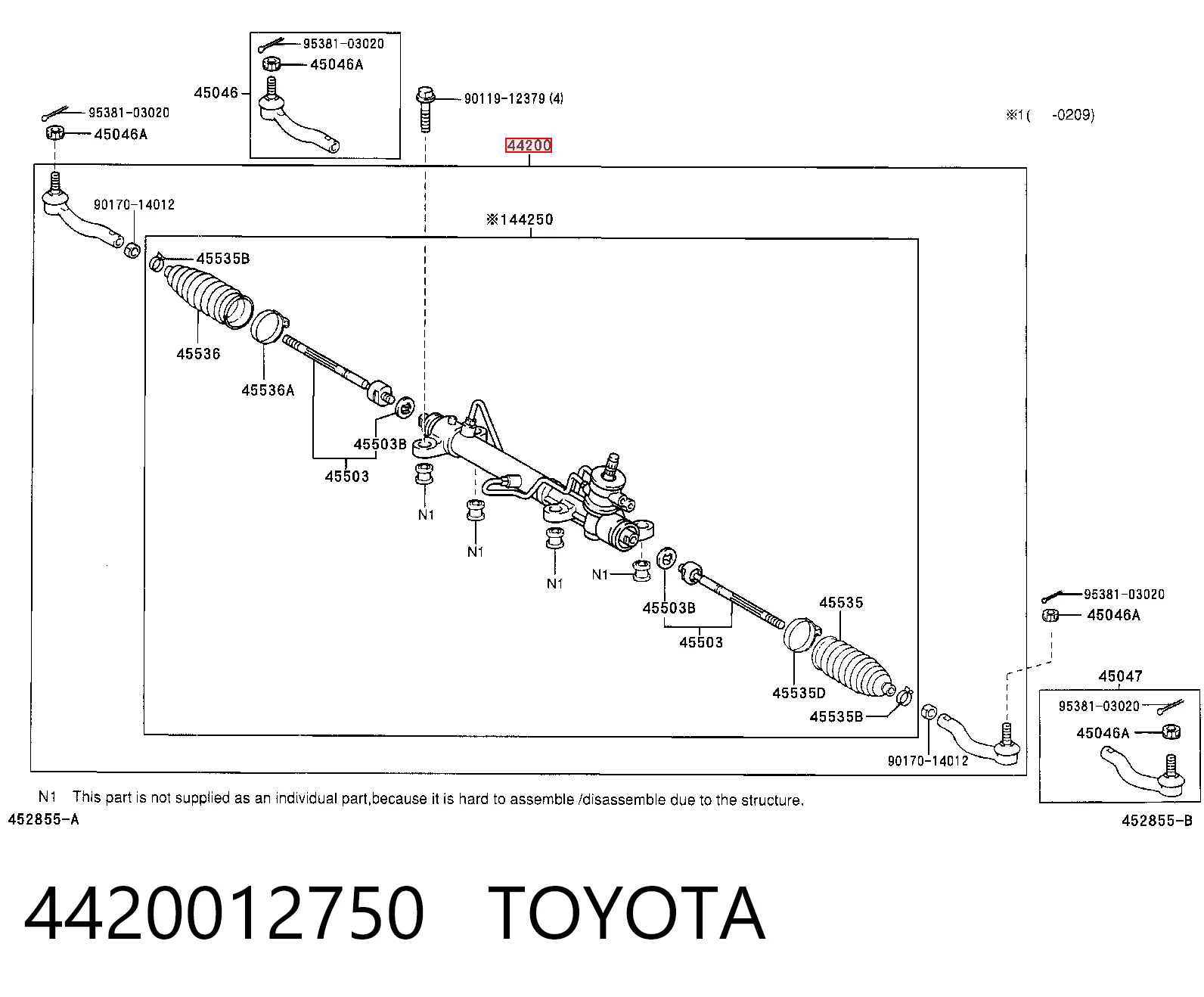 4420012750 Toyota Listwa kierownicza (maglownica)
