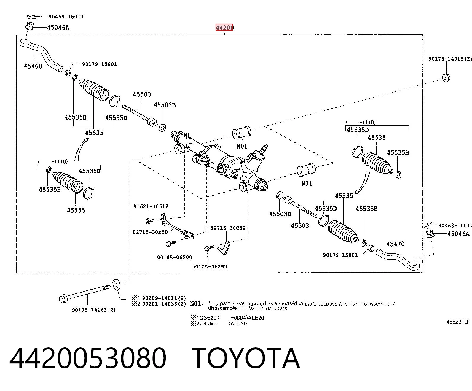 4420053080 Toyota Listwa kierownicza (maglownica)