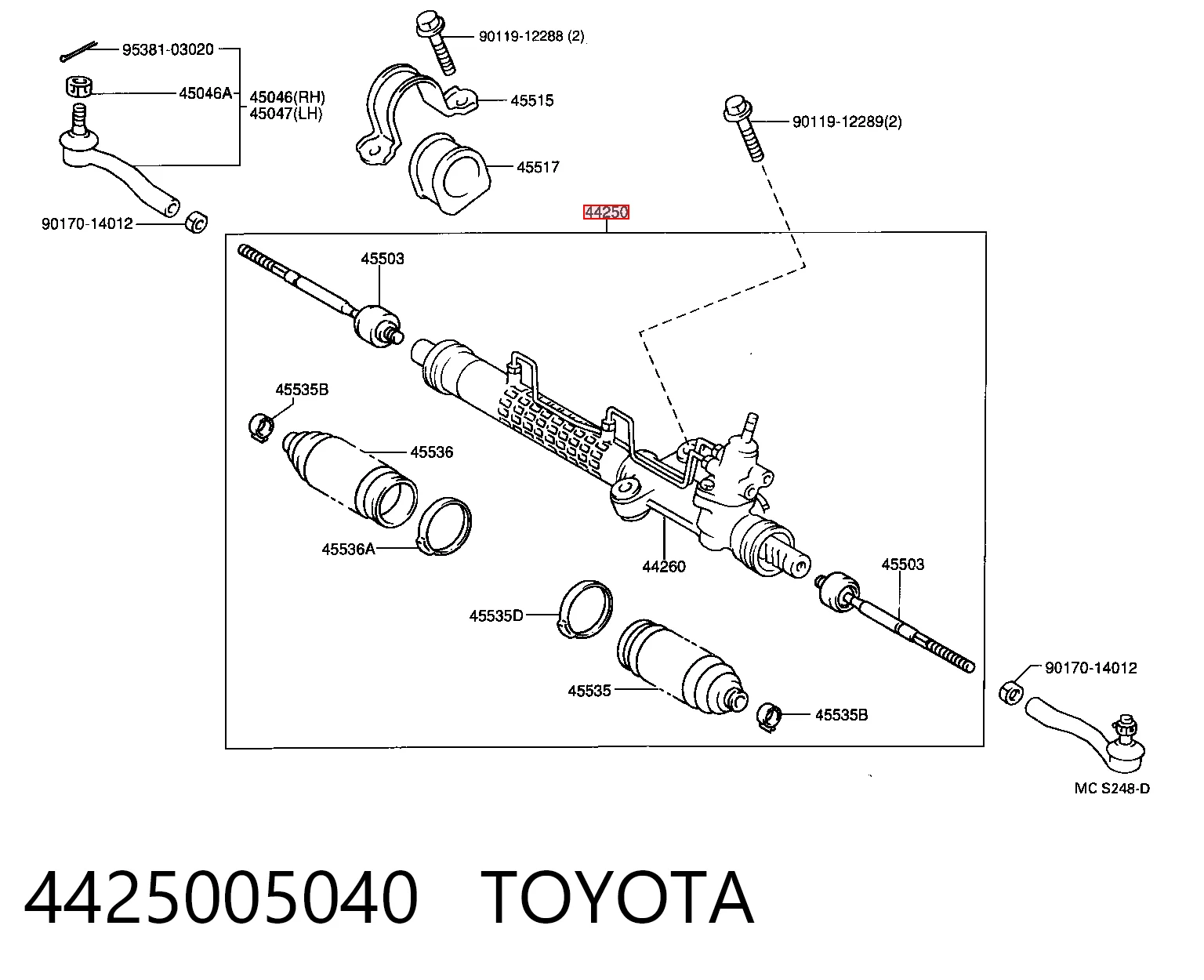 Do koszyka Listwa kierownicza (maglownica) Toyota Carina E T19
