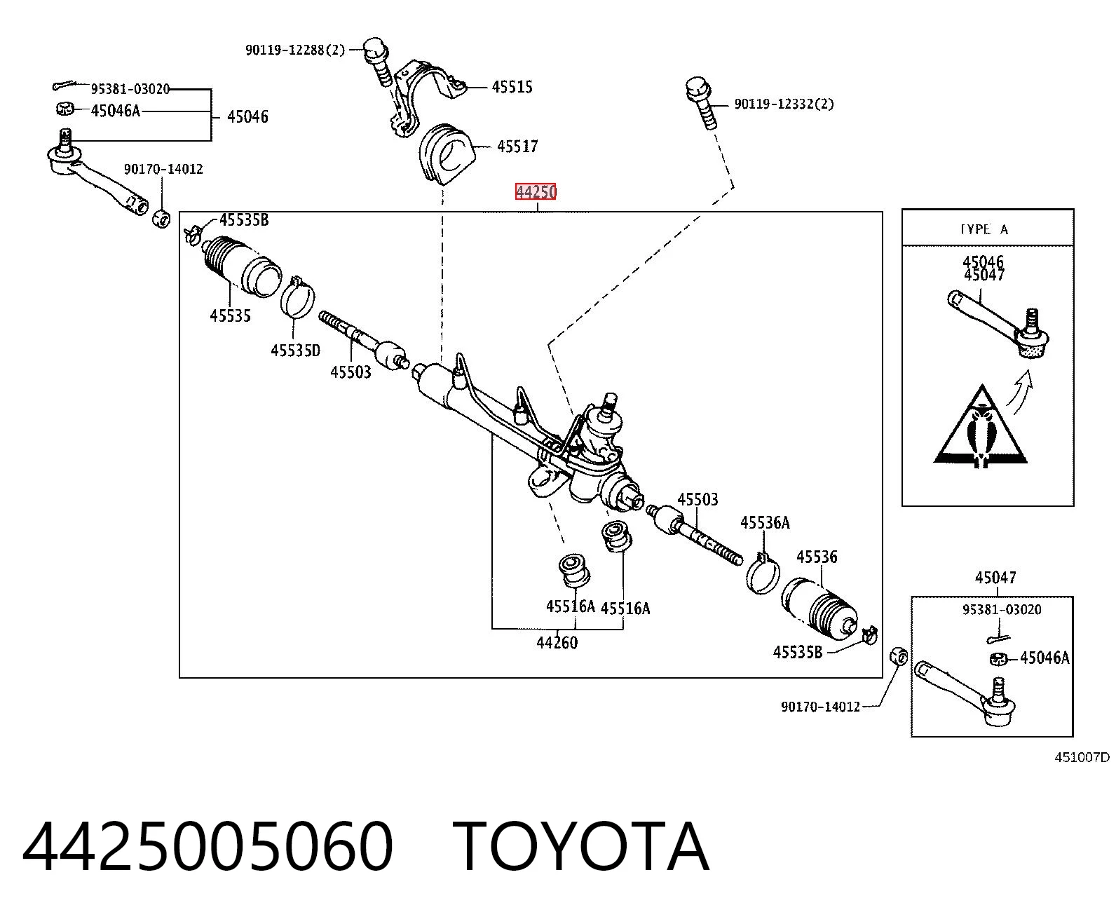 Listwa kierownicza (maglownica) do Toyota Avensis I T22