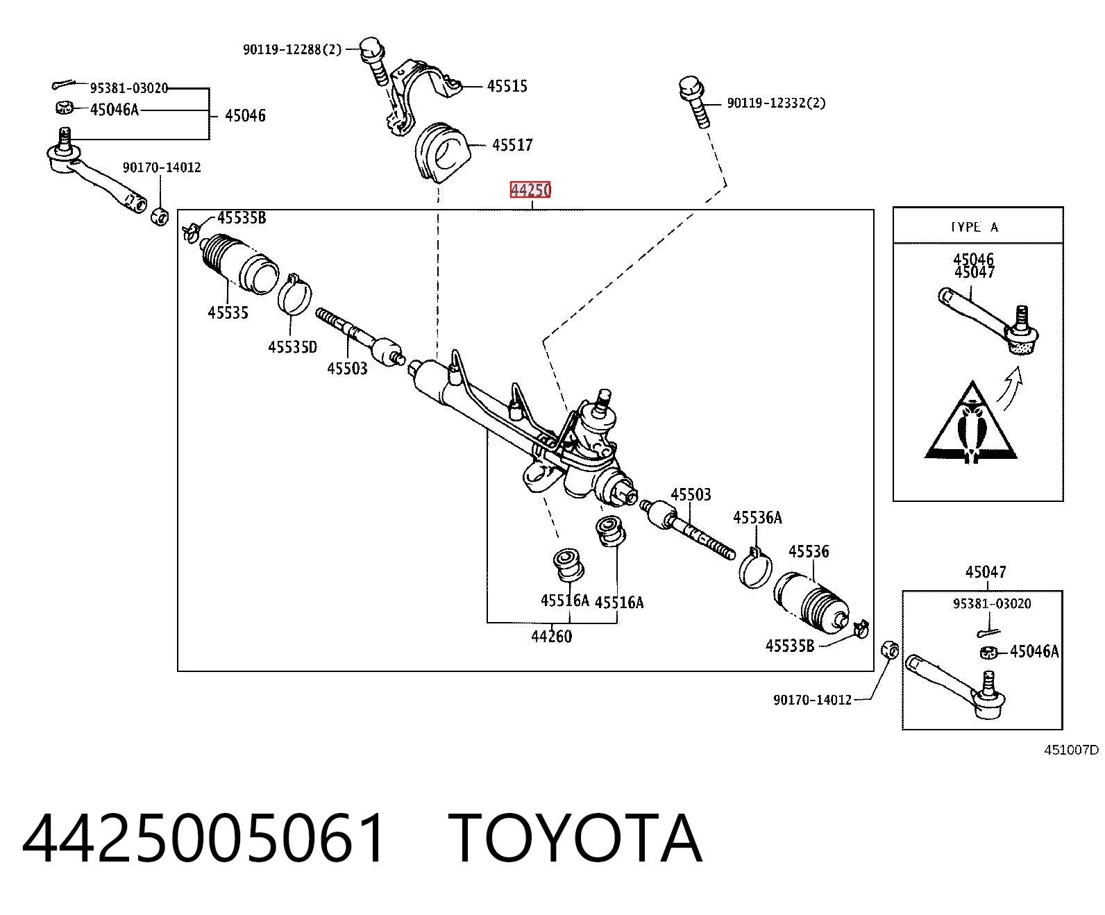 Do koszyka Listwa kierownicza (maglownica) Toyota Avensis I T22