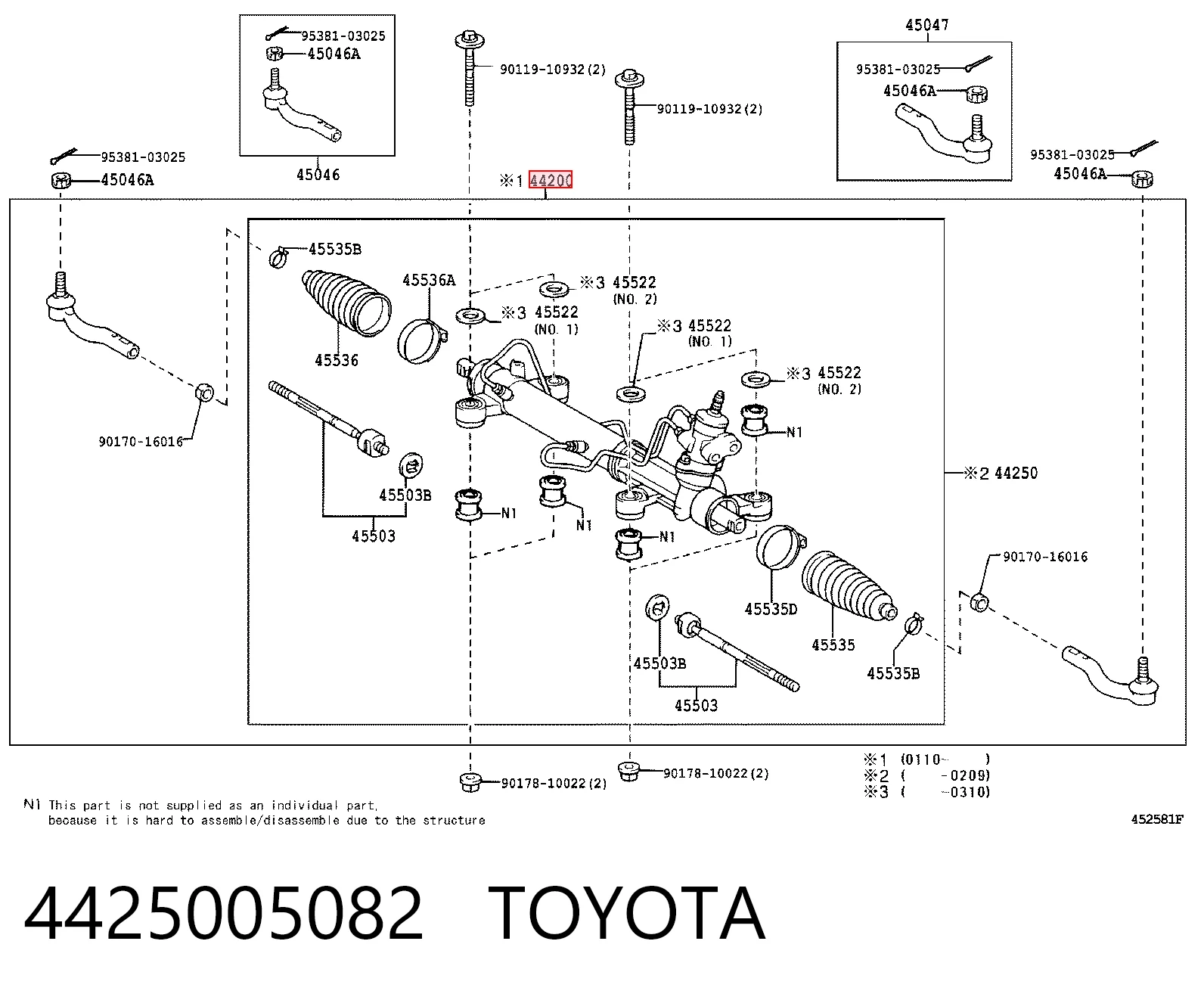 4425005082 Toyota Listwa kierownicza (maglownica)