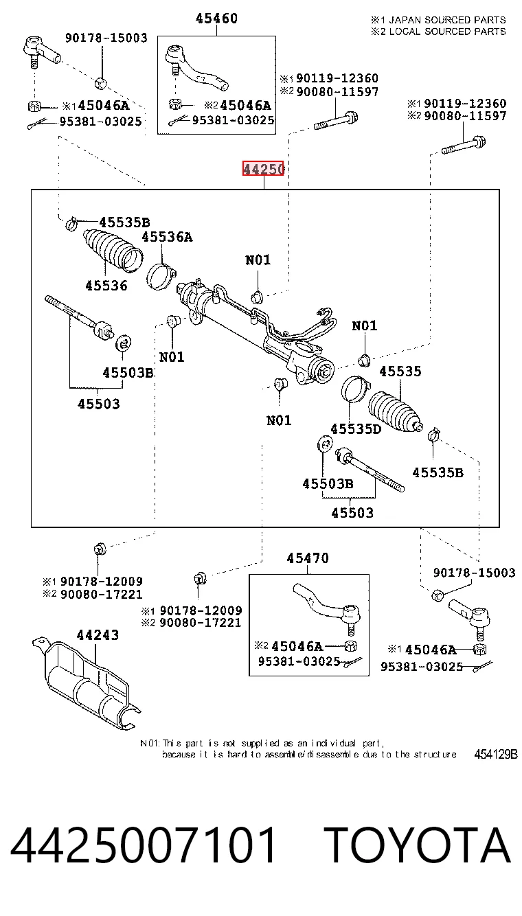 4425007101 Toyota Listwa kierownicza (maglownica)