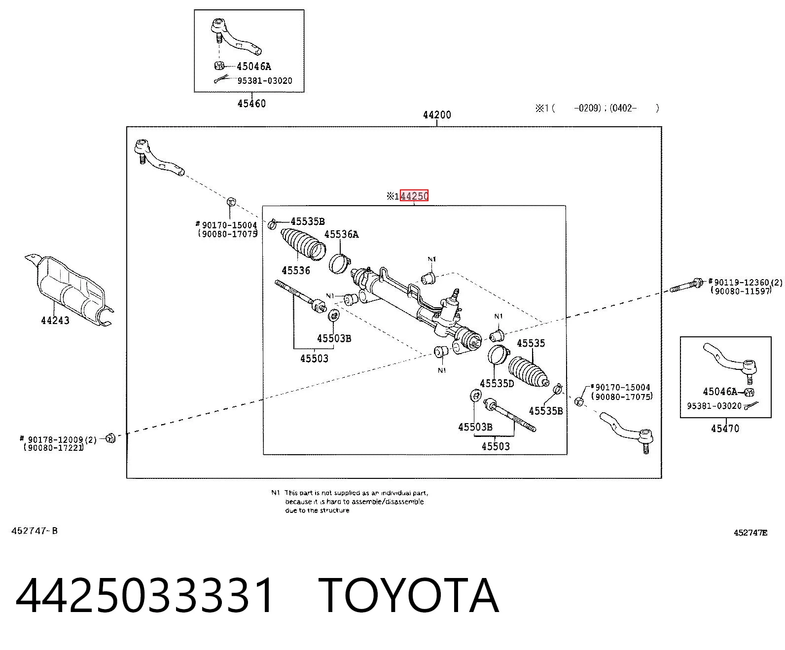 4425033331 Toyota Listwa kierownicza (maglownica)