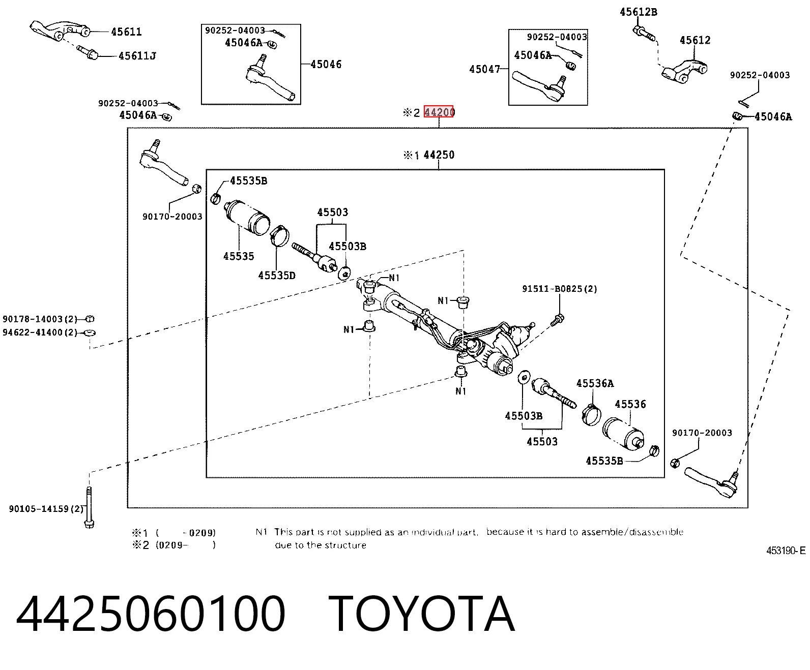 4425060100 Toyota Listwa kierownicza (maglownica)