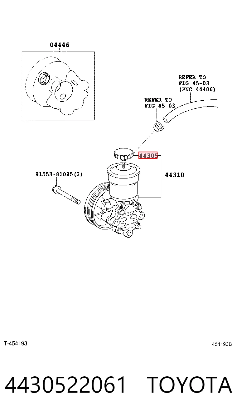 4430522061 Toyota Korek zbiornika pompy wspomagania hydraulicznego