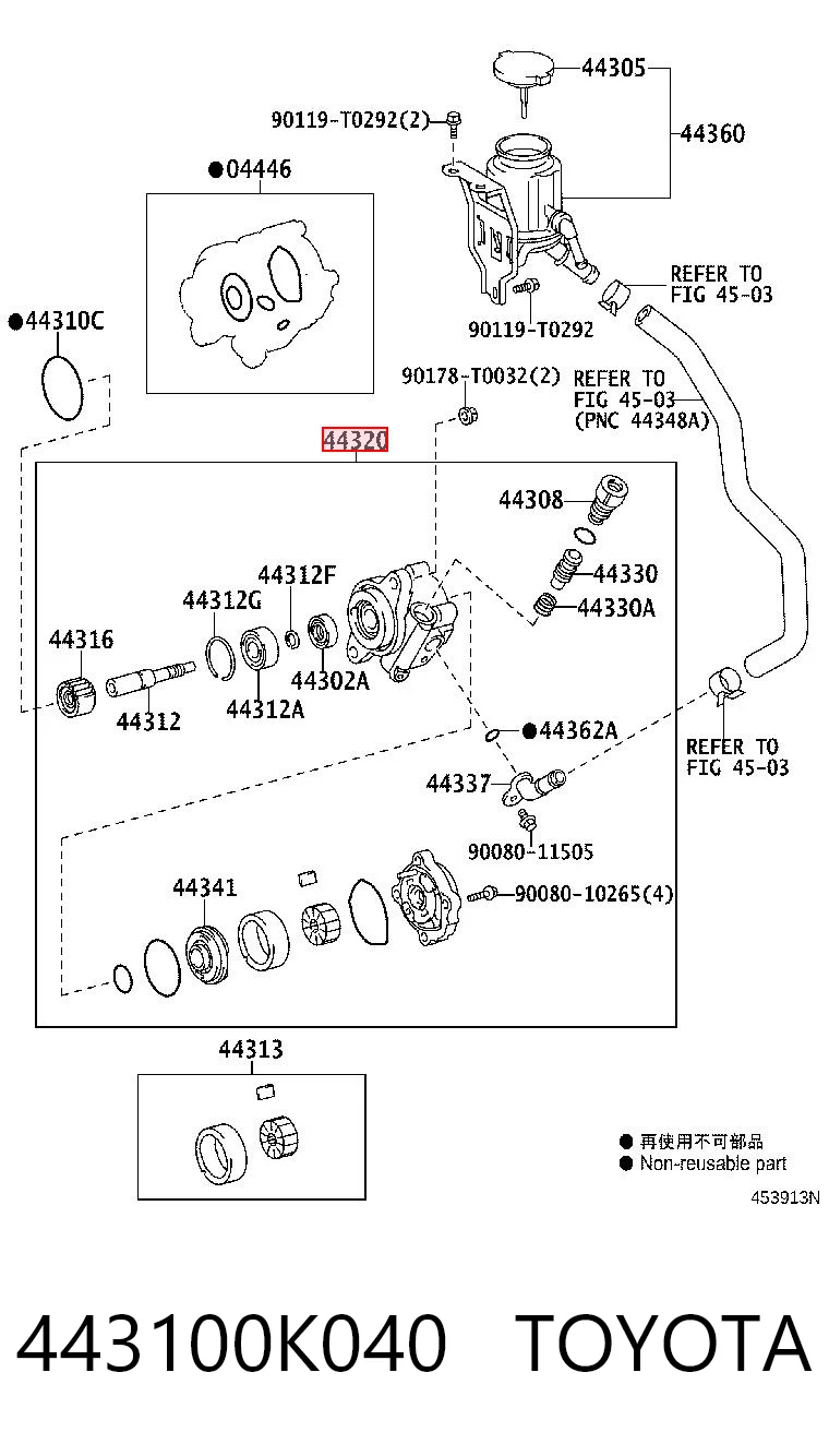 443100K040 Toyota Pompa wspomagania hydraulicznego kierownicy