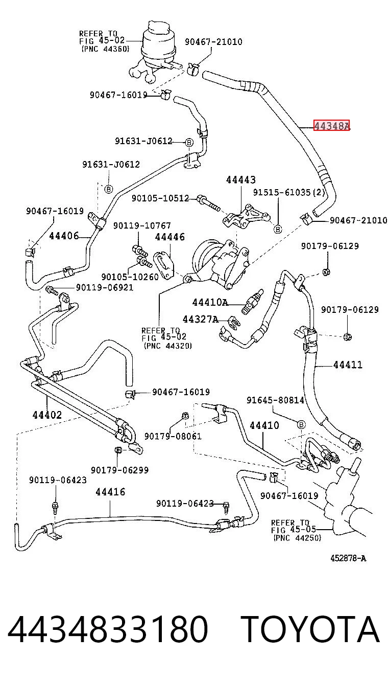 4434833180 Toyota Przewód hydraulicznego układu wspomagania niskiego ciśnienia, od zbiornika do pompy