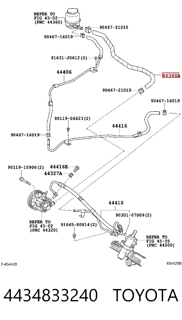 4434833240 Toyota Przewód hydraulicznego układu wspomagania niskiego ciśnienia, od zbiornika do pompy