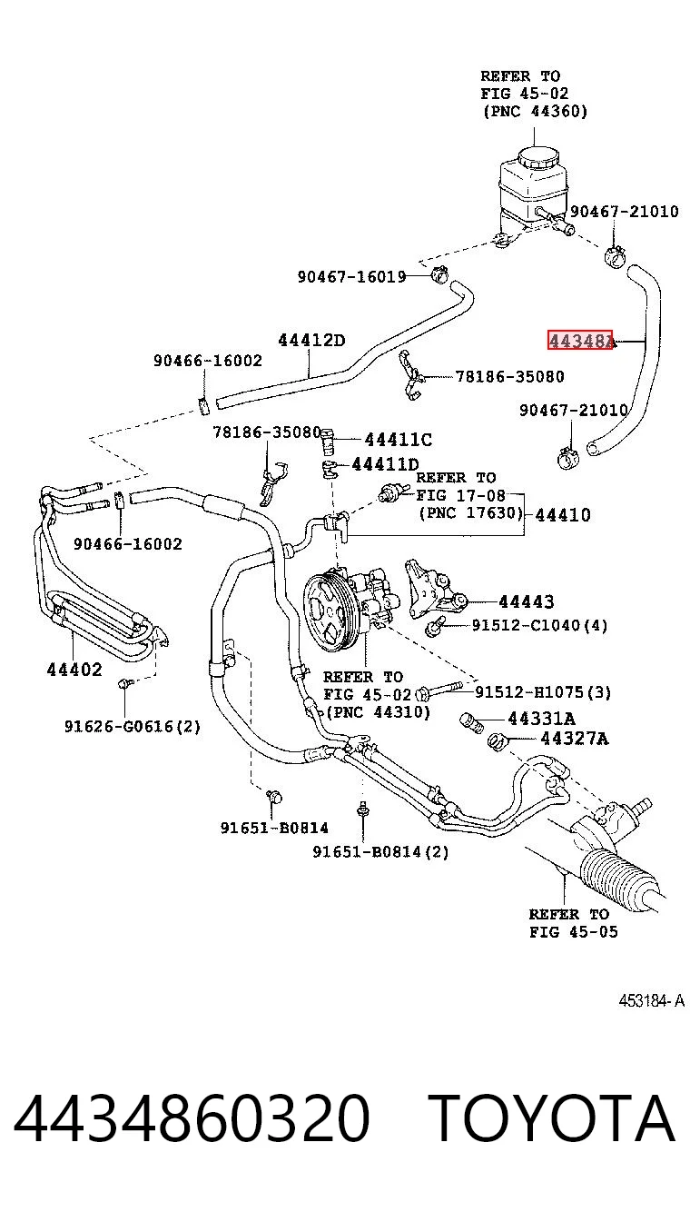 4434860320 Toyota Przewód hydraulicznego układu wspomagania wysokiego ciśnienia, od pompy do maglownicy (mechanizmu)