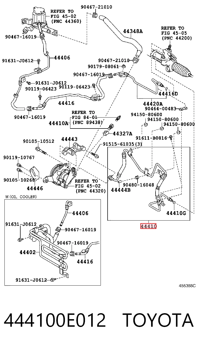 444100E012 Toyota Przewód hydraulicznego układu wspomagania wysokiego ciśnienia, od pompy do maglownicy (mechanizmu)