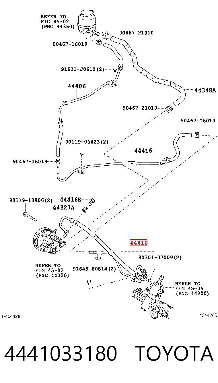 4441033180 Toyota Przewód hydraulicznego układu wspomagania wysokiego ciśnienia, od pompy do maglownicy (mechanizmu)