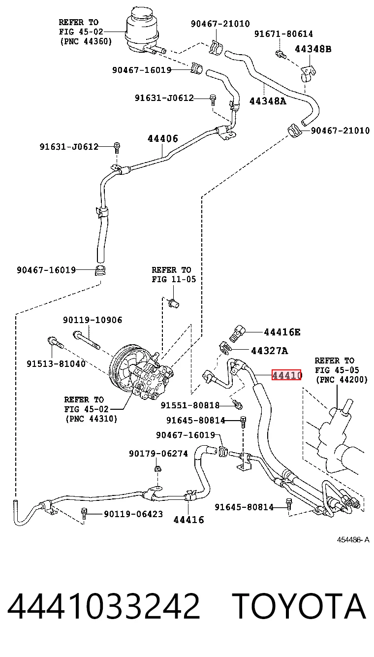 4441033242 Toyota Przewód hydraulicznego układu wspomagania wysokiego ciśnienia, od pompy do maglownicy (mechanizmu)