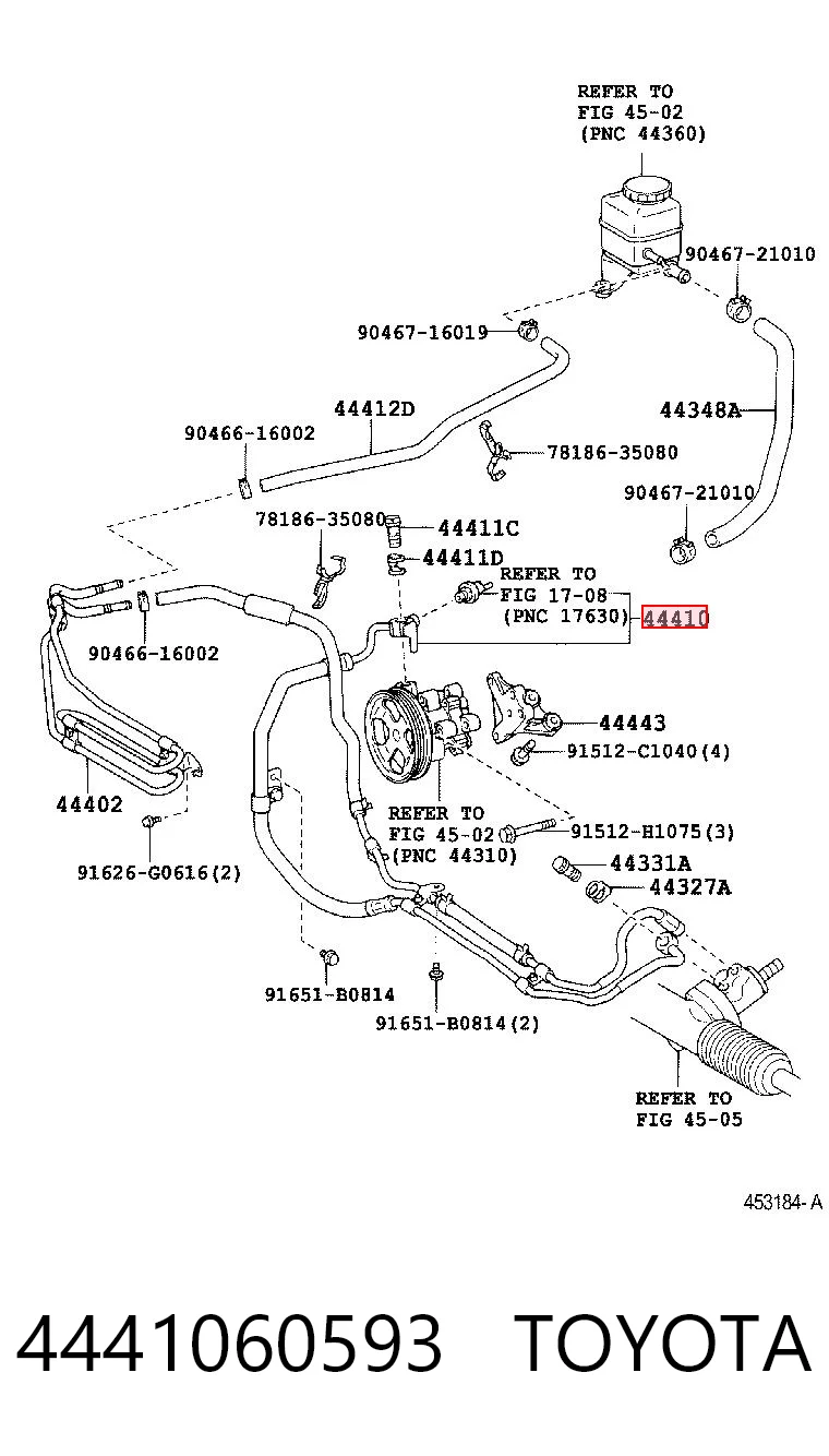 4441060593 Toyota Przewód hydraulicznego układu wspomagania wysokiego ciśnienia, od pompy do maglownicy (mechanizmu)