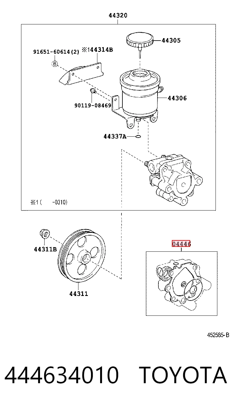 444634010 Toyota Zestaw naprawczy pompy wspomagania hydraulicznego