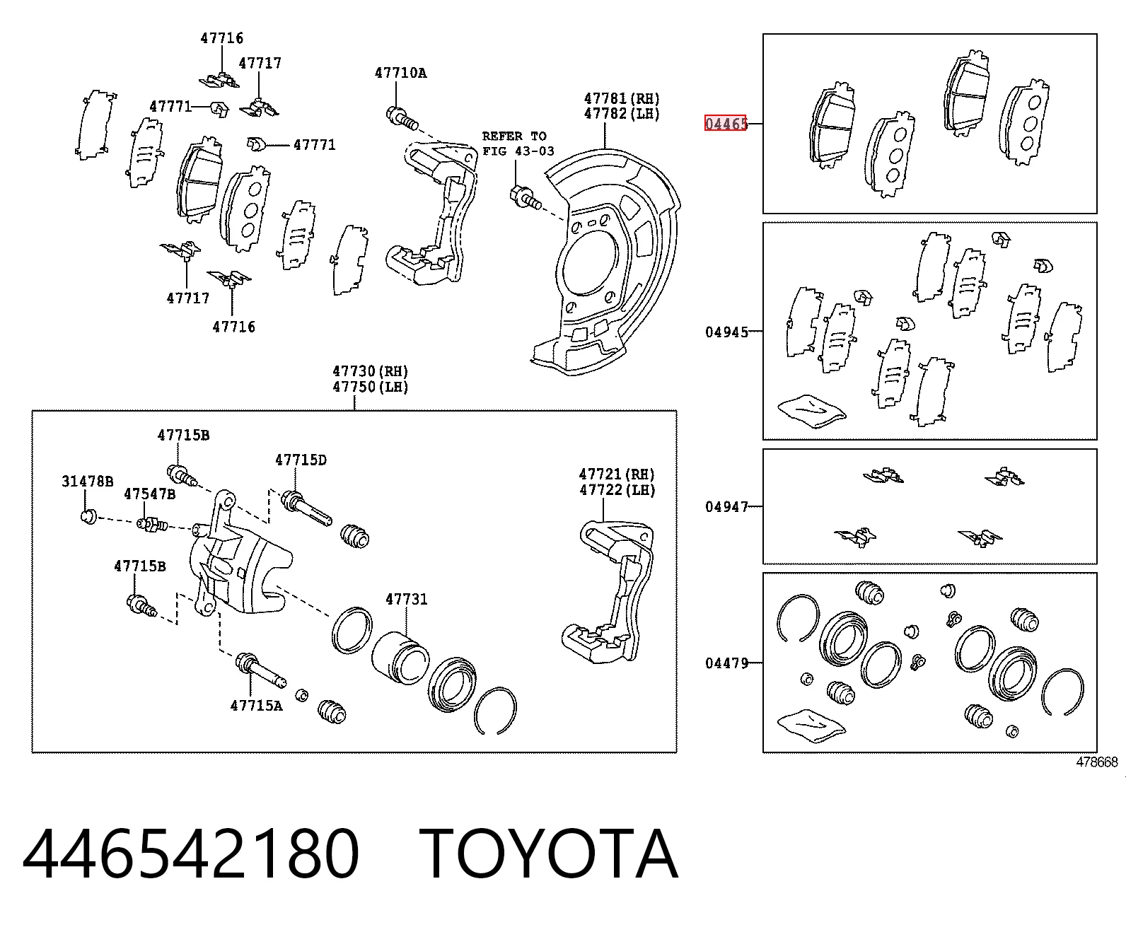 446542180 Toyota Klocki hamulcowe przednie tarczowe