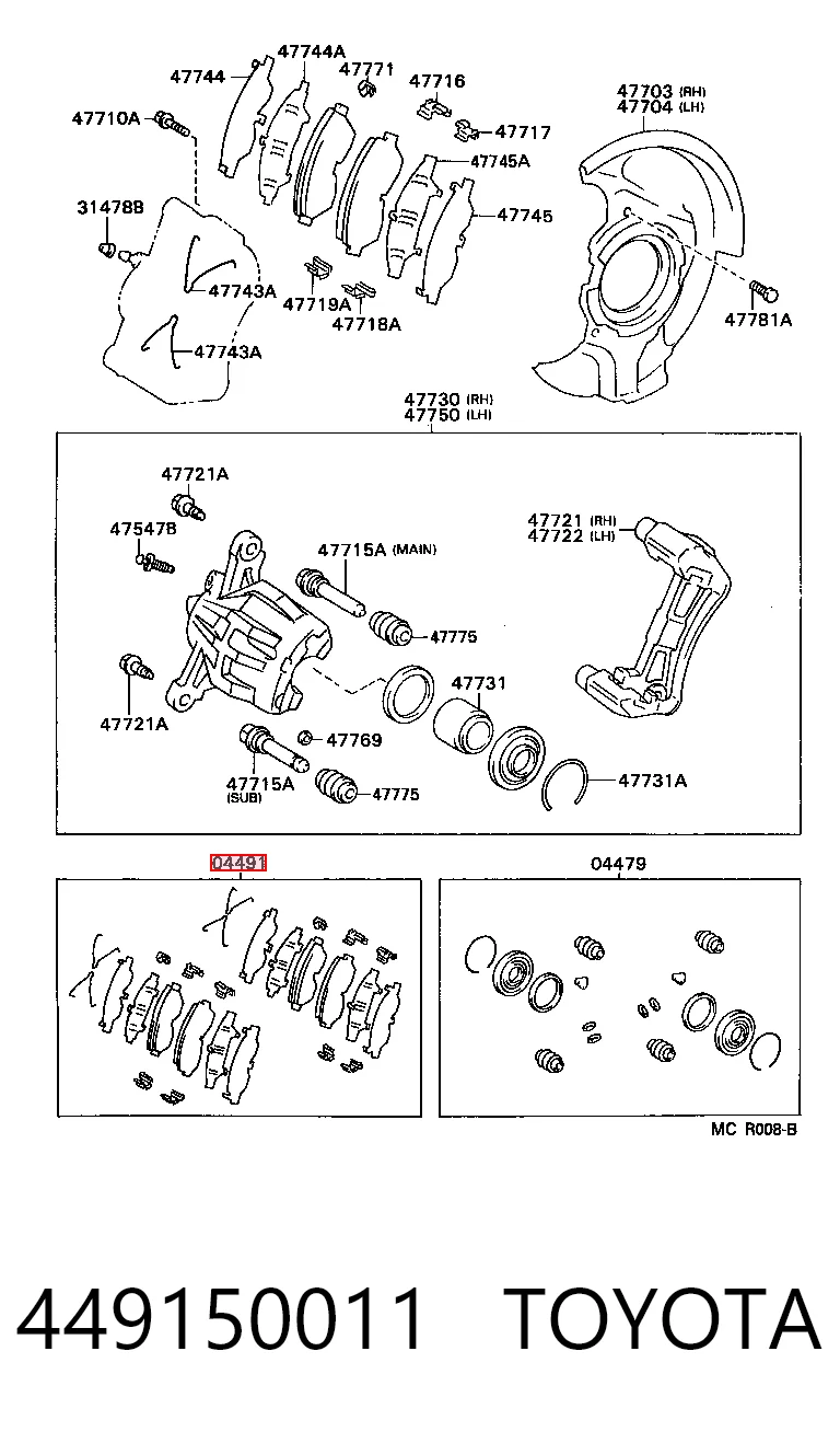 449150011 Toyota Klocki hamulcowe przednie tarczowe