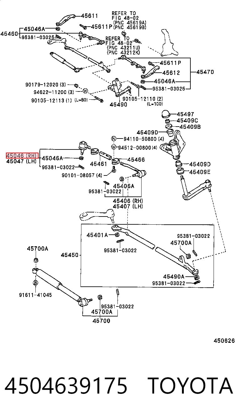 4504639175 Toyota Końcówka drążka kierowniczego zewnętrzna
