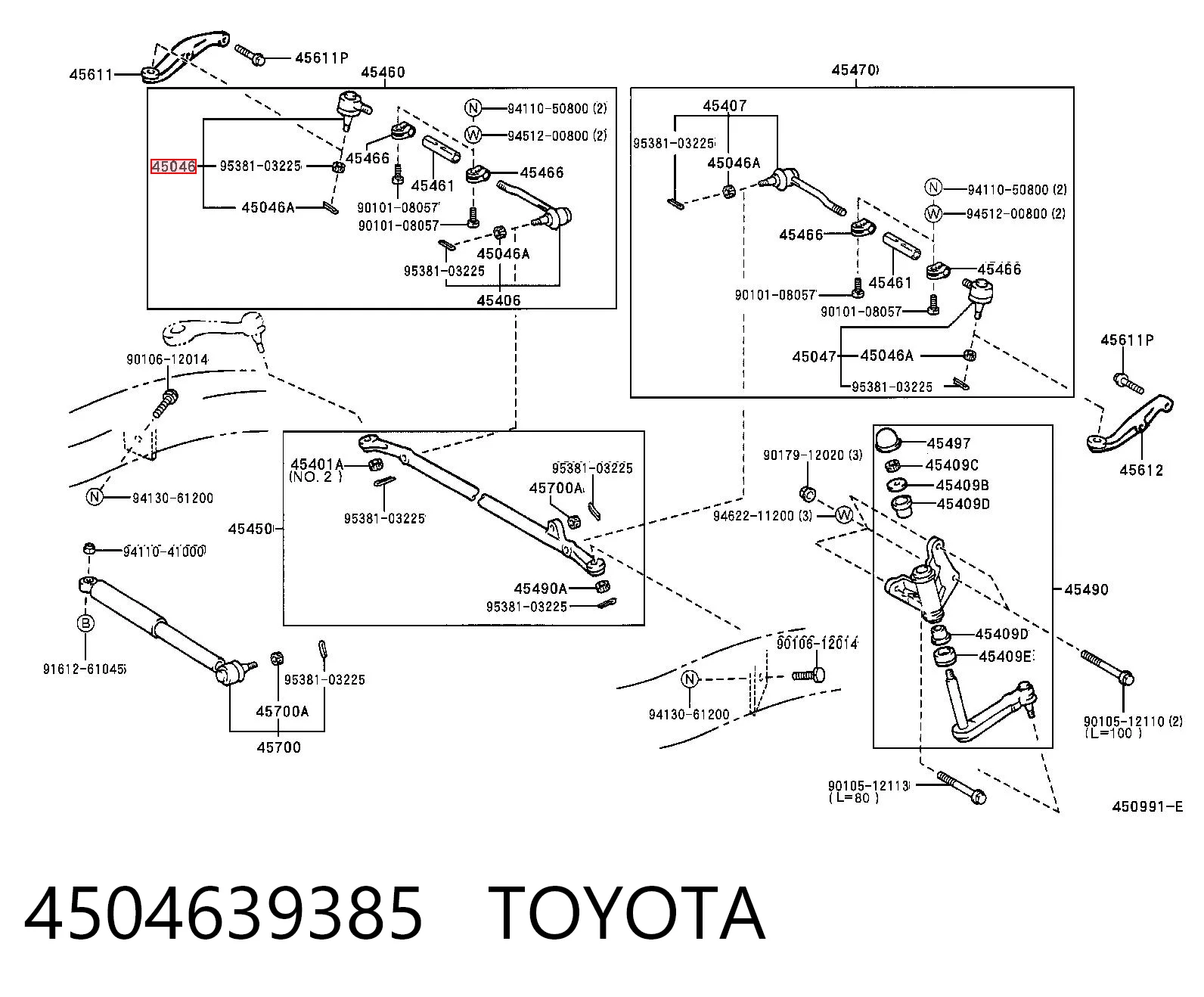 4504639385 Toyota Końcówka drążka kierowniczego zewnętrzna