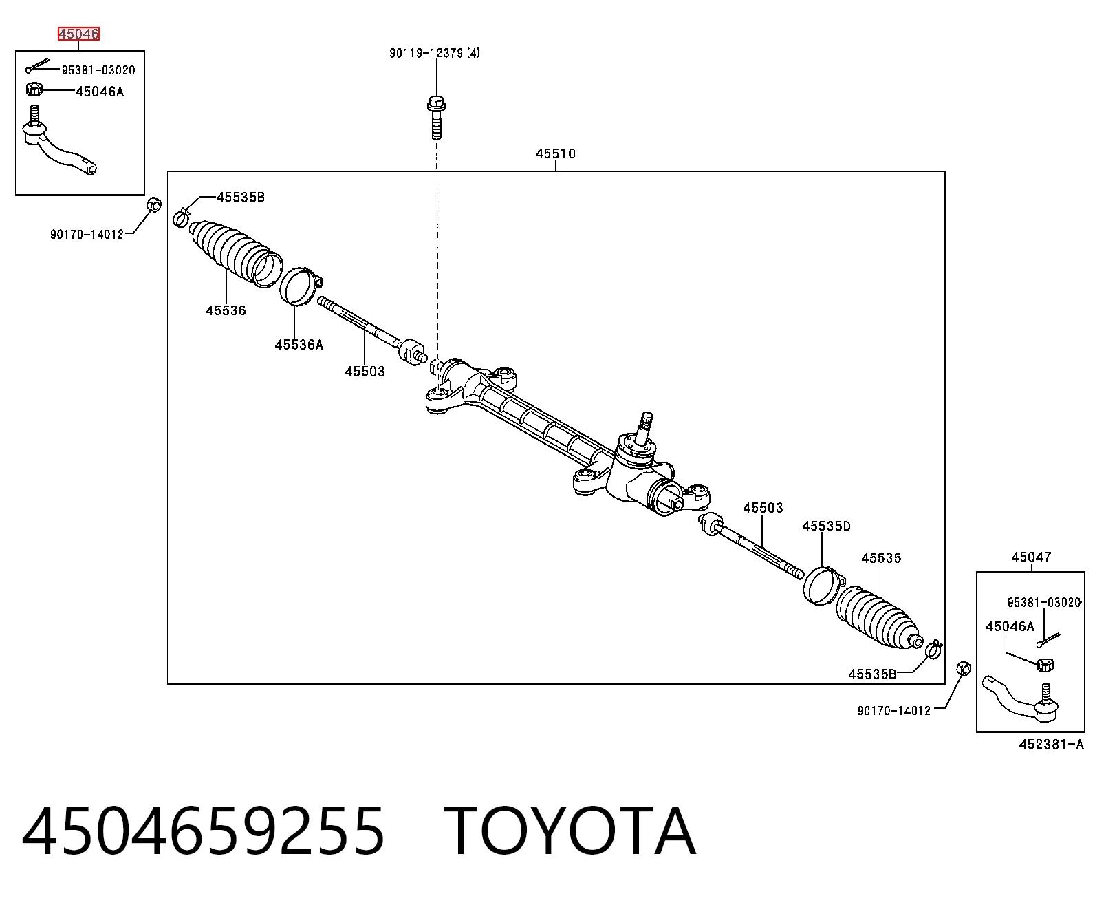 4504659255 Toyota Końcówka drążka kierowniczego zewnętrzna