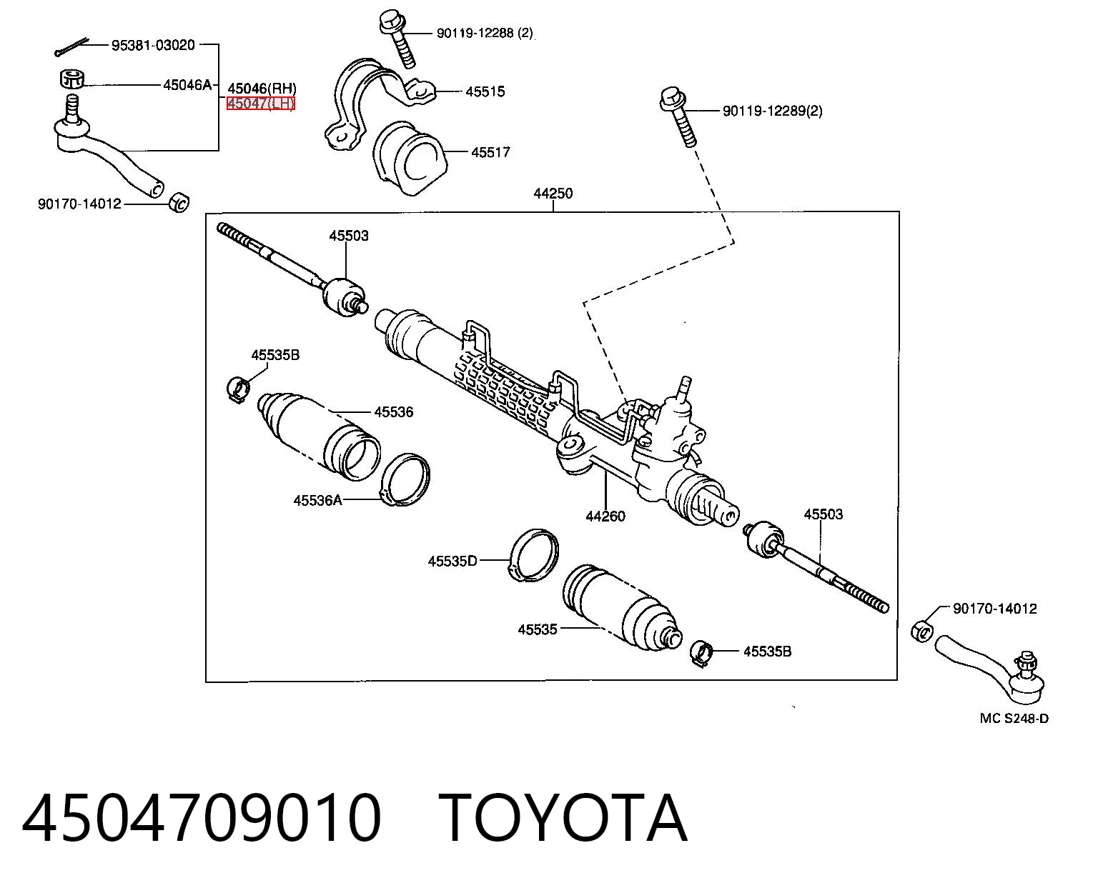  Końcówka drążka kierowniczego zewnętrzna Toyota Carina 